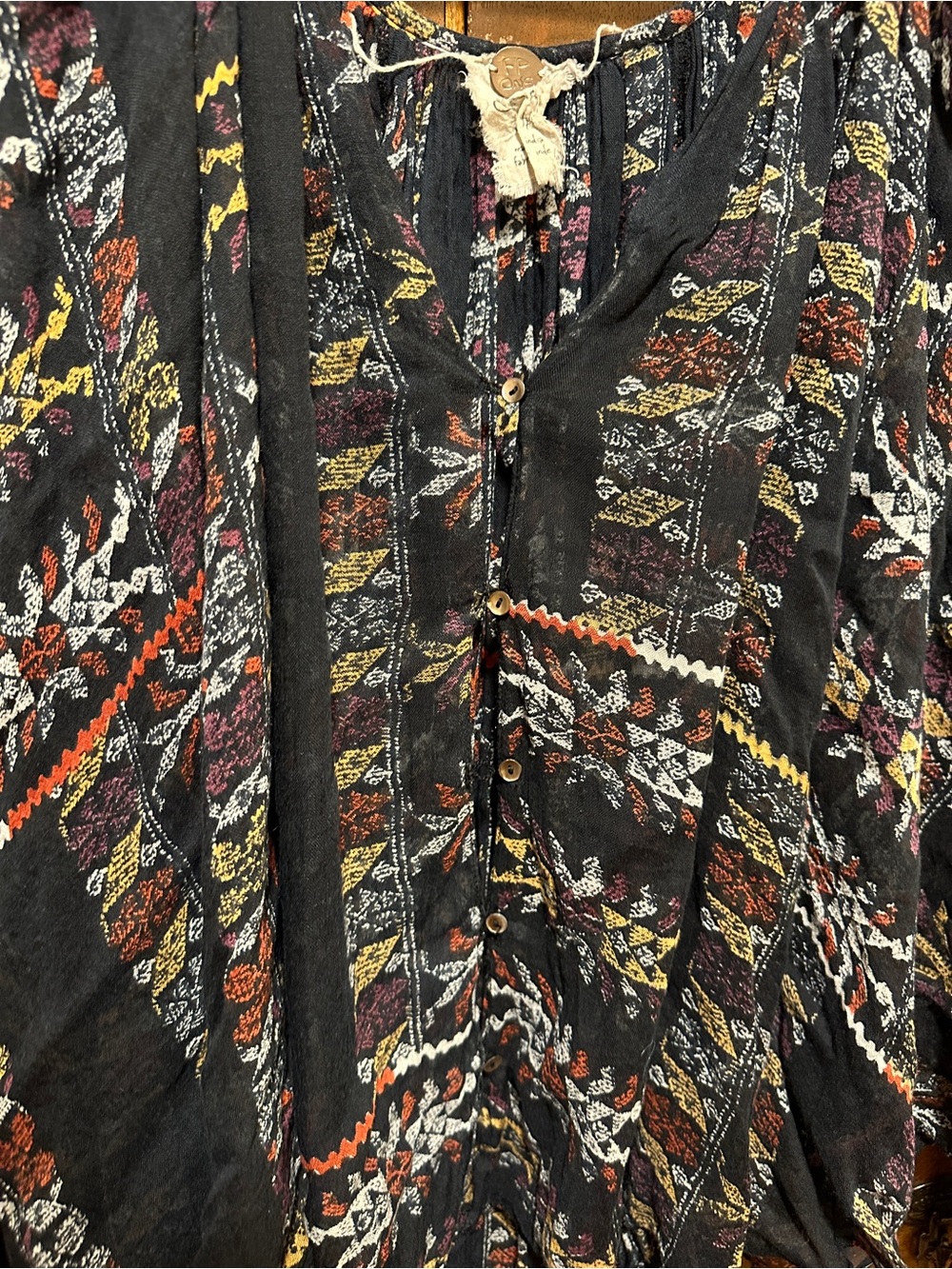 Free People Black Printed Peasant Blouse - Picture 2 of 3